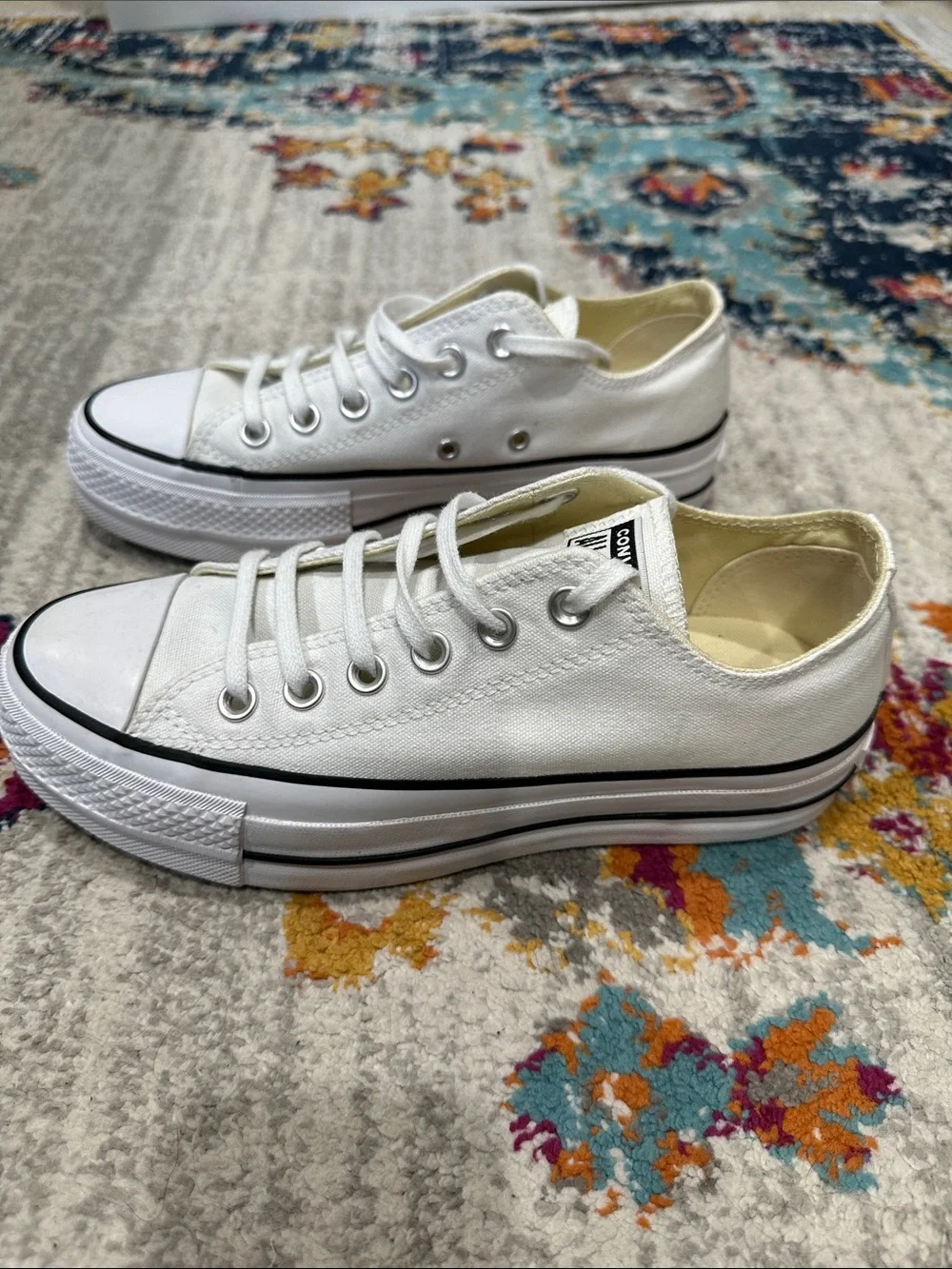 Converse All Star White Low Top Platform Chuck Taylor Sneakers - Picture 4 of 11